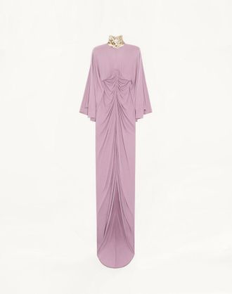Valentino Long Dress in Embroidered Jersey Crepe Wo