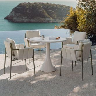 Sklum Set De Mesa Redonda &Oslash;90 Cm En Cemento Y Fibra De Vidrio Melody Y 4 Sillas De Jard&iacute;n Con Reposabrazos Tapizadas Y En Acero Zunika Sklum