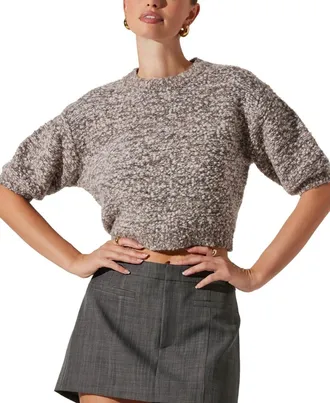 ASTR the Label Colette Sweater Women Gray Wool Blend Puff Sleeve Cropped PAL6