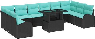 vidaXL Vidaxl Conjunto De Sof&aacute; De Jard&iacute;n 11 Uds. Negro Polirat&aacute;n