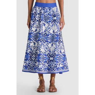 Alice & Olivia Earla High Waist Linen Blend Midi Skirt in Solstice at Nordstrom, Size 14