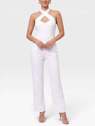 Rachel Roy Racquel Sleeveless Halter Jumpsuit in Eggshell at Nordstrom, Size X-Large