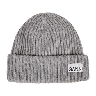 Ganni Geribbelde Beanie Muts - Dames - Hoeden - Grijs - ONE Size - Accessoires