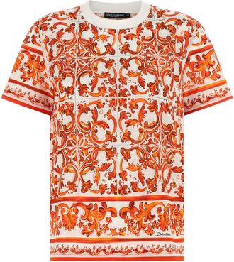 Dolce & Gabbana Orange Printed Crew Neck T-Shirt