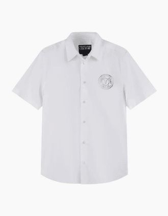Versace Mens Printed Logo White/Gold Short Sleeve Shirt - Size: 38/Regular