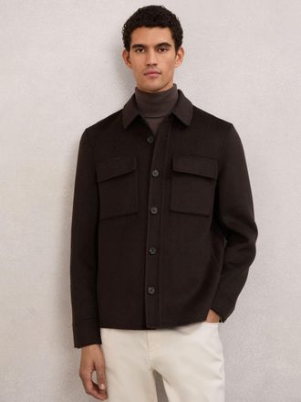 Reiss Brown Wool-blend Twin-pocket Overshirt, XL
