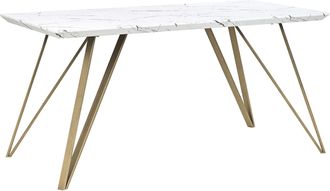 Beliani Beliani - Mesa De Comedor Blanca Con Tablero De Mdf Dorado Patas De Metal 150 X 80 Cm Efecto M&aacute;rmol Glamour Industrial Molden