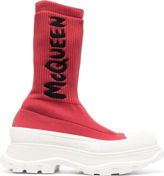 Alexander McQueen Tread sock sneakers - women - Fabric/Fabric/Rubber - 38.5 - Red