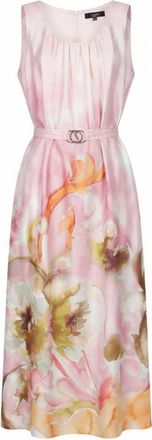 Caf&egrave;noir Kleedjes, Dames, Roze, XL, Polyester, Abito Lungo in Satin Stampato