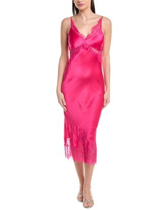 L'agence Scotly Lace Trim Silk Midi Dress