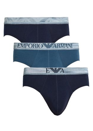Emporio Armani Logo Stretch-cotton Briefs - set of Three - Blue - XL