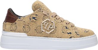 Philipp Plein Denim Lo-Top Sneakers Monogram - unisex - Sneakers - Bruin - 36 EU - Denim - Schoenen