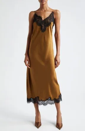 A.L.C. Lennon Lace Accent Satin Slipdress in Mocha/black at Nordstrom Rack, Size Medium