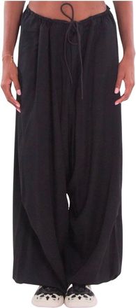 Yohji Yamamoto Broeken, Dames, Zwart, S, Rayon, Rayon Twill Wijde Broek