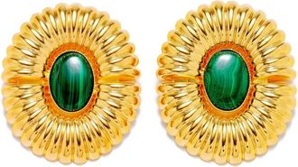 D'Estr&euml;e Paris embossed stud earrings - women - Malachite/24kt Gold Plated Brass - One Size - Green