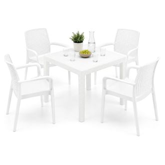 Dmora Conjunto De Sala De Exterior Mataga, Sal&oacute;n Al Aire Libre 4 Plazas, Mesa Hecha En Italia, Impermeable, Blanco