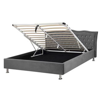 Beliani Cama Con Almacenaje De Terciopelo Gris Oscuro 140 X 200 Cm Botones Metz