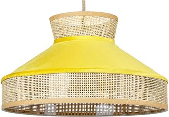 Beliani L&aacute;mpara De Techo De Rat&aacute;n Terciopelo Natural Amarillo Mostaza 167 Cm Batali