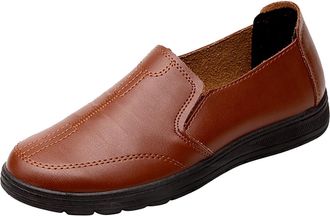 Generic Business Dress Shoes for Men Slip-On Loafers Low Cut Flat Moccasins Plain Toe Leather Shoe Non Slip Causal Wide Footwear for Weddings and Tuxedo Prom 