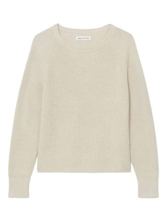 Marc O'Polo Trui met geribbelde ronde hals - Beige