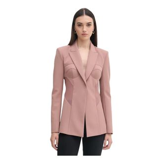 Patrizia Pepe Jassen, Dames, Bruin, S, Leer, Crepe Bustier Jas