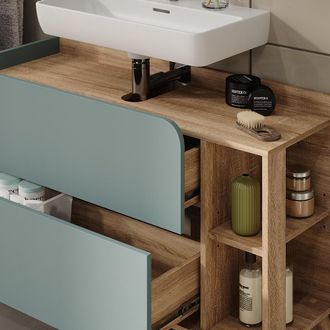 Vicco Mueble Bajo Lavabo Karen, Sonoma/azul, 100 X 65 Cm Con 2 Cajones