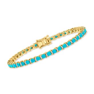 Ross-Simons Turquoise and. Diamond Tennis Bracelet in 18kt Gold Over Sterling