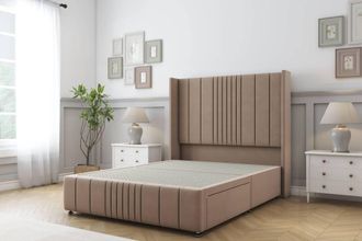 Sloomy Hargrave Plush Divan Base 2 Drawers -54 Wingback & 12 Footboard in Taupe | Size: Double