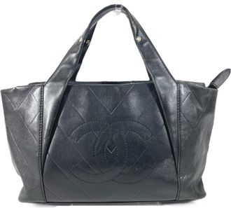 Chanel Black Leather Handbag Tote Bag (Pre-Owned)