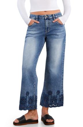 Wash Lab Denim Eyelet Ankle Wide Leg Jeans in Relaxed Blue at Nordstrom, Size 29