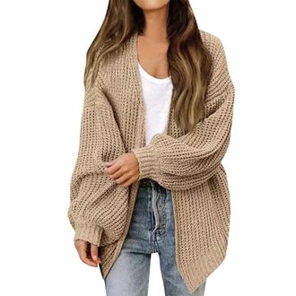 Generic Cocila Womens Chunky Knit Open Front Sweater Long Lantern Sleeve Oversized Knitwear Cardigans Ribbed Thermal Winter Hoodies Thick Warm Outerwear Long 