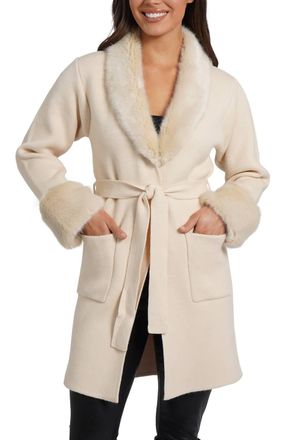 Love Token Shannon Cardigan With Faux Fur Collar In Cream