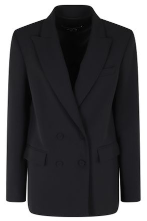 Federica Tosi Black Double-Breasted Blazer Cady Padded-Epaulettes Polyester Blazer