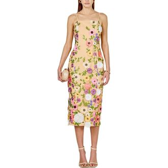 endless rose Floral Embroidery Midi Dress in Beige Multi Floral at Nordstrom, Size X-Small