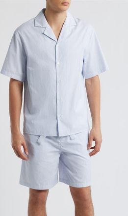 Krost Stripe Cotton Camp Shirt in Dutch Blue at Nordstrom, Size Xx-Large