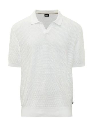BOSS White Natalo Textured Knit Polo Shirt
