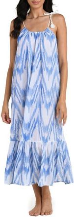 La Blanca Tidal Wave Tie Shoulder Cover-Up Maxi Dress in Lapis at Nordstrom, Size X-Small