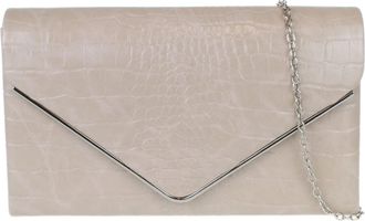 Girly HandBags Womens Croc Leather Look Clutch Bag Metallic Frame Medium Nude