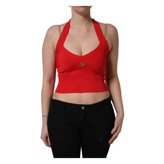 Dolce & Gabbana Sleeveless Tops, female, Red, Size: XS Cropped Tank