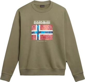 Napapijri Groene Katoenen Trui Lange Mouw - Heren - Sweatshirts - Groen - L - Katoen - Hoodies & sweatvesten