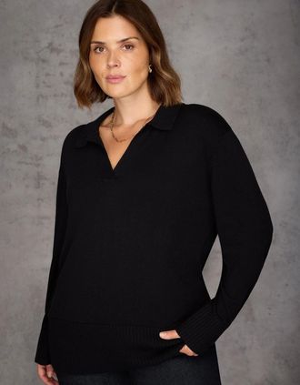 Live Unlimited London Womens Black Polo Knit Jumper - Size: 20