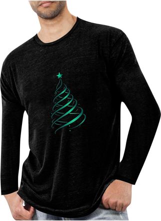 Generic Mens Christmas T Shirt Long Sleeve Christmas Tree T-Shirts Crew Neck Xmas Tee Shirts Smart Casual Novelty Festive Tshirts Funny Sports Running Tops Ho