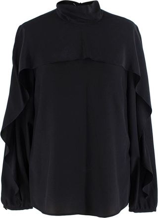 Red Valentino Black Silk Crepe Ruffled Blouse Size XS