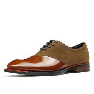 Generic Mens Lace Up Vintage Oxfords Suede & Patent Leather Office Dress Shoes Low Chunky Heel Formal Shoes,Brown3,7.5 UK