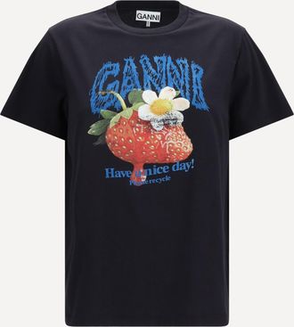 Ganni T-shirt in cotone con fragola Woman XS