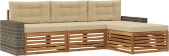 vidaXL Conjunto De Sof&aacute;s De Exterior 4 Uds. Natural Y Beige Poli&eacute;ster Vidaxl