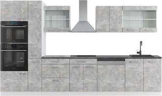 Vicco Mueble De Cocina R-line, Hormig&oacute;n/blanco, 350 Cm Con Armario Alto, Et Antracita