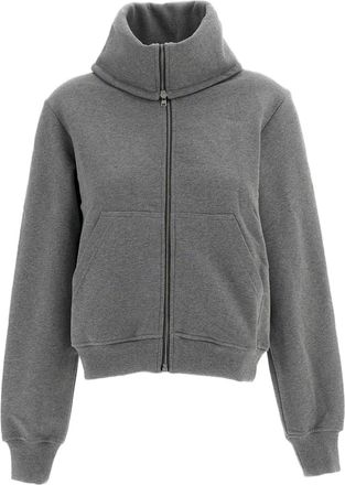 7 For All Mankind Grey High-Neck Zip Brushed Cotton Sweatshirt