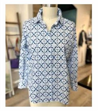 Elliott Lauren Diamond Tile Button Up Blouse In White
