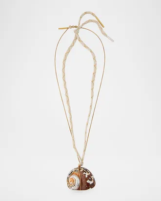 Dries Van Noten Two-Strand Brass Shell Pendant Necklace